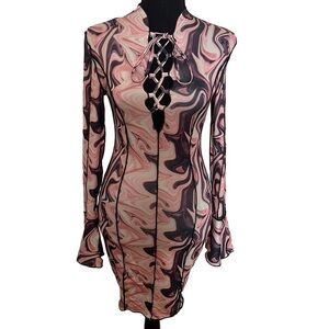 SHEIN Marble Print Lace Up Front Bodycon Dress Size XS